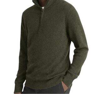 Vince 100% Cashmere Plush Quarter Zip Pullover Collared Sweater Men Med Green